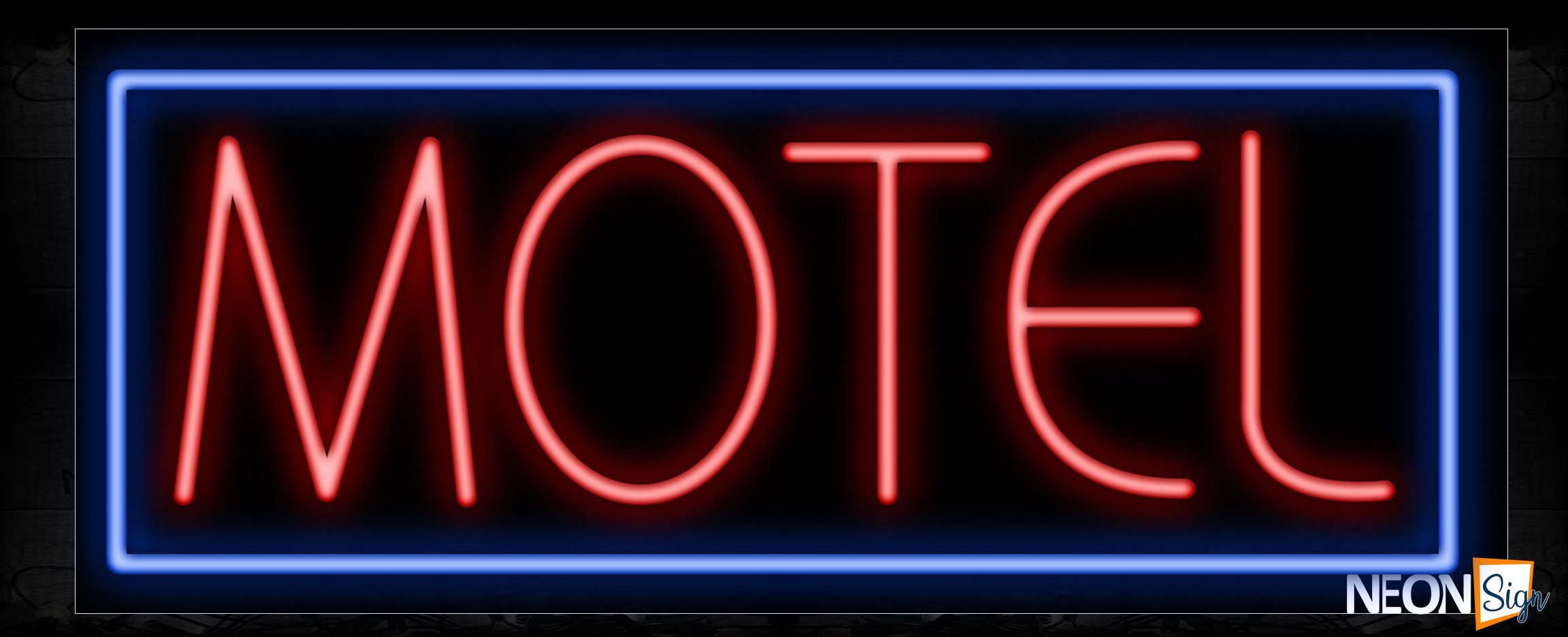 Image of 10579 Motel in red with blue border Neon Sign_13x32 Black Backing