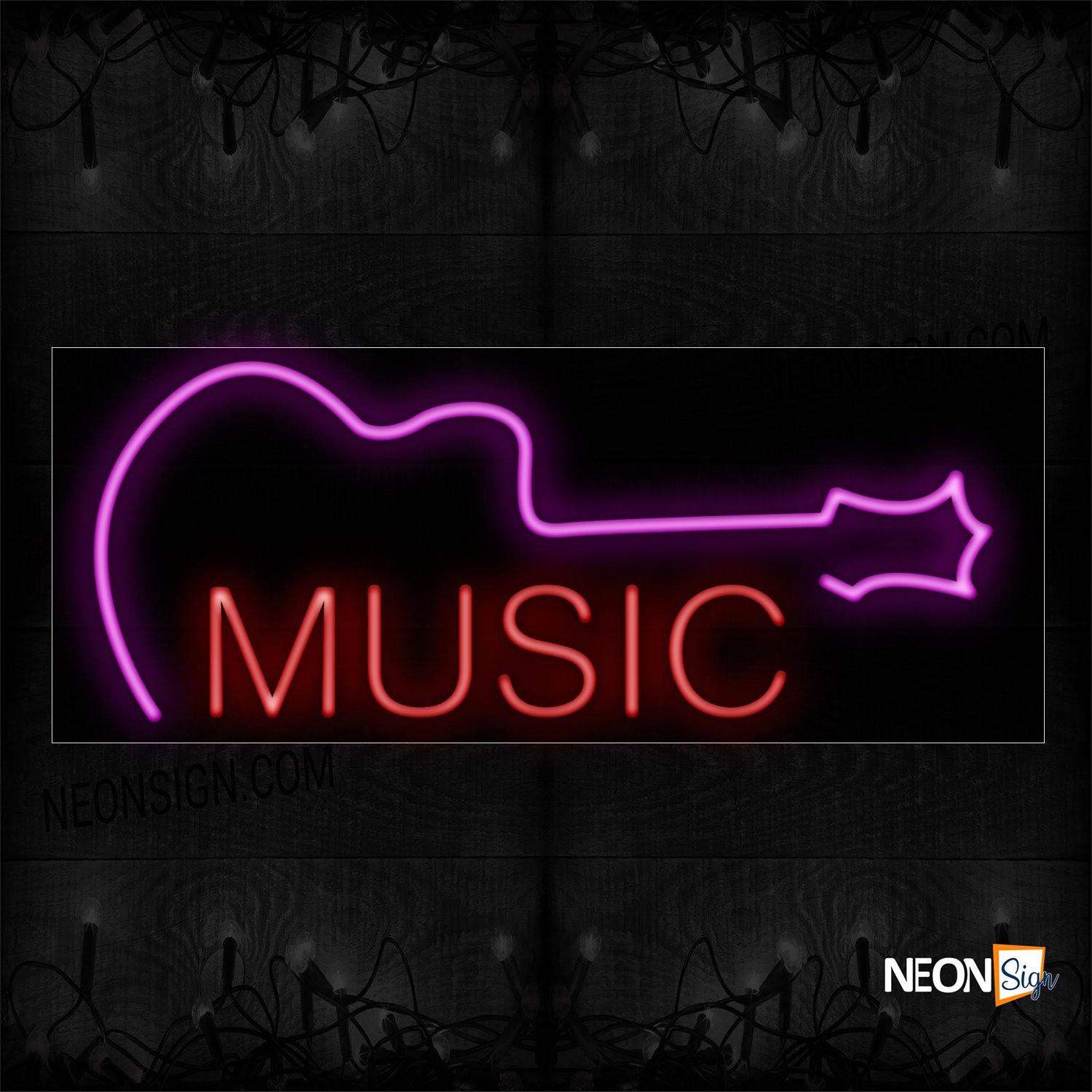 Image of 10582 Music In Red With Logo Neon Sign_13x32 Black Backing