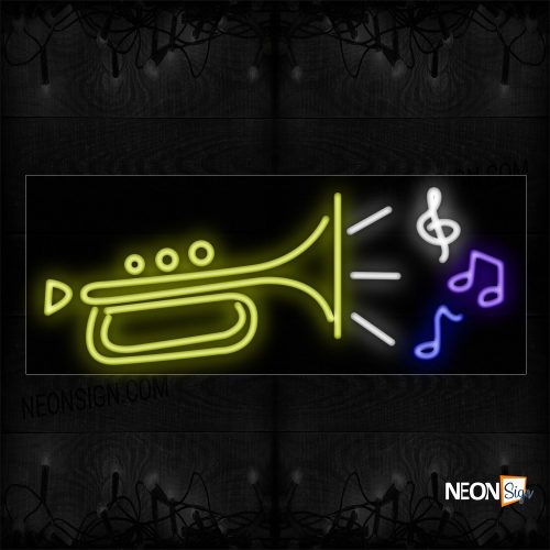 Image of 10583 Trumpet Logo And Notes Neon Sign_13x32 Black Backing