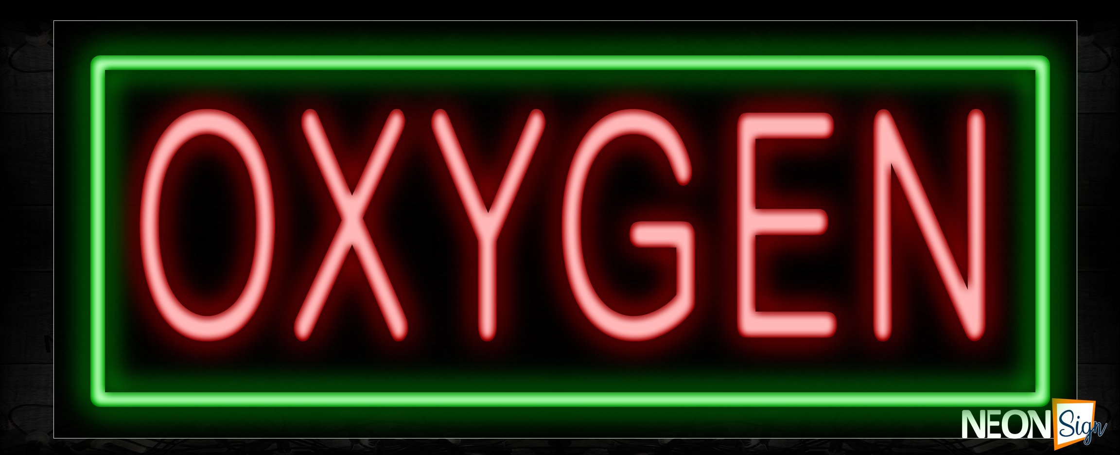 Image of 10603 Oxygen with border Neon Sign_13x32 Black Backing