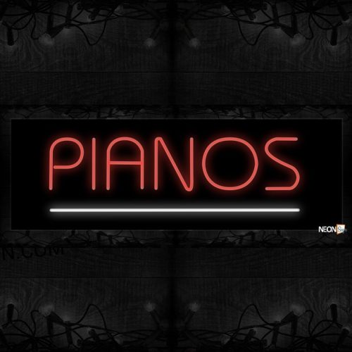 Image of 10605 Pianos with underline Neon Sign 13x32 Black Backing