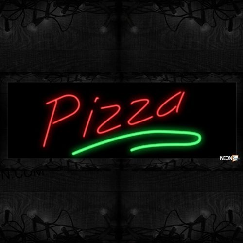 Image of 10609 Pizza in red with green line Neon Sign 13x32 Black Backing