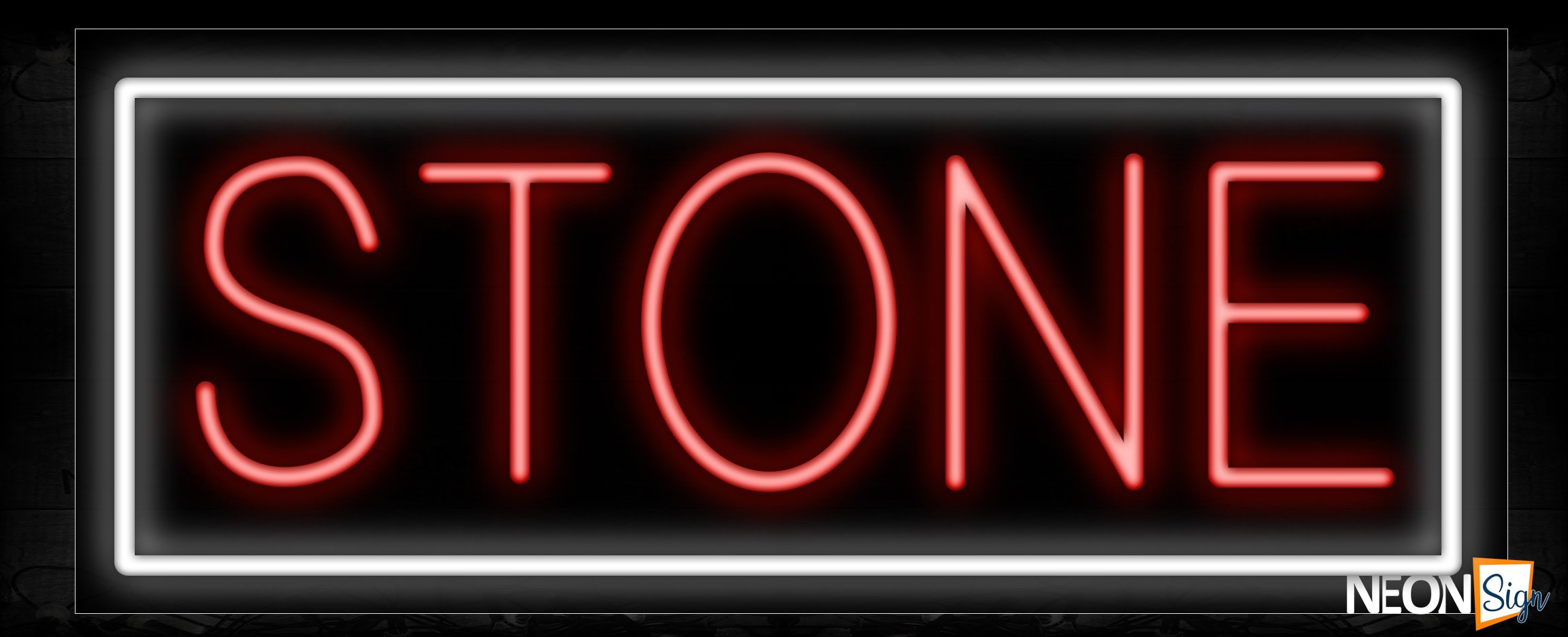 Image of 10629 STONE in red with white border Neon Sign_13x32 Black Backing