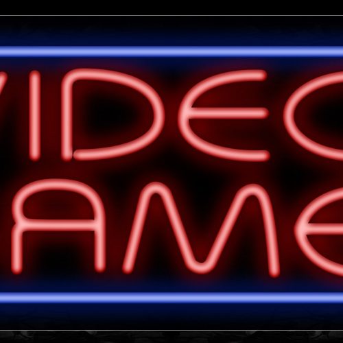 Image of 10646 Video Games in red with blue border Neon Sign_13x32 Black Backing