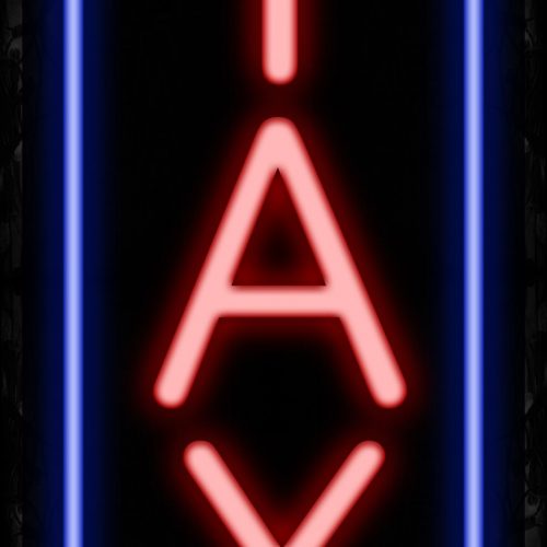 Image of 10664 TAX in red with blue border Neon Signs_32 x12 Black Backing