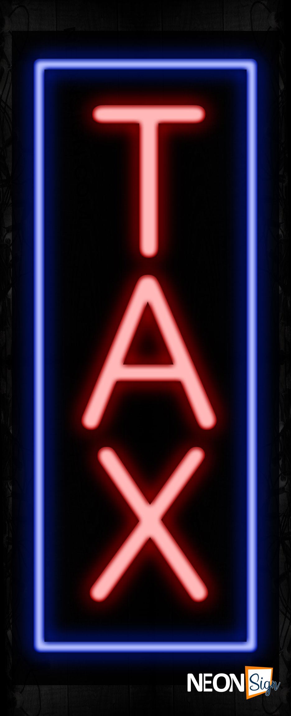 Image of 10664 TAX in red with blue border Neon Signs_32 x12 Black Backing