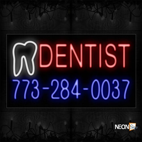 Image of 10676 Dentist With Tooth On The Left Traditional Neon_20x37 Black Backing