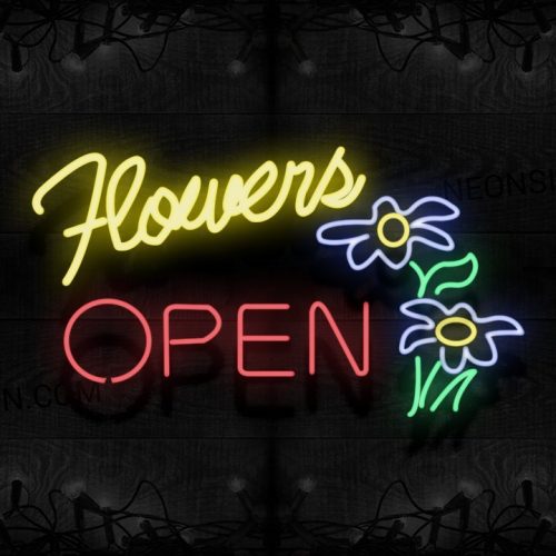 Image of 10678 open flowers with flower image border led bulb Neon Signs 20 x 37