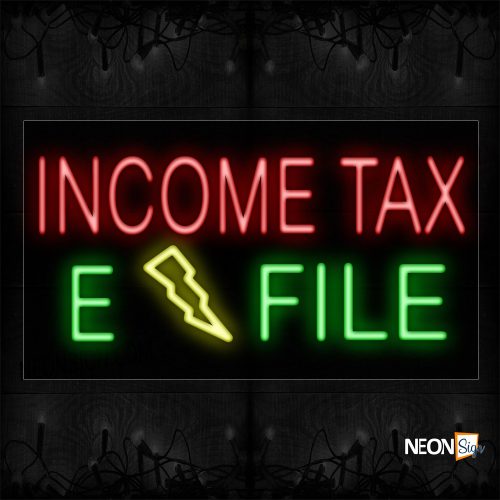 Image of 10681 Income Tax E-File With Lightning Logo Neon Sign_20x37 Black Backing