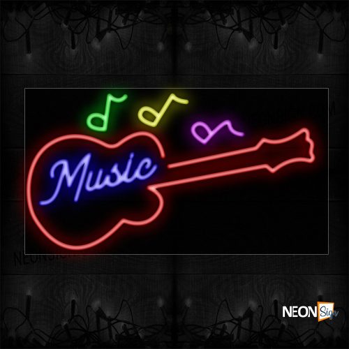 Image of 10683 Music With Guitar And Notes Neon Sign_20x37 Black Backing