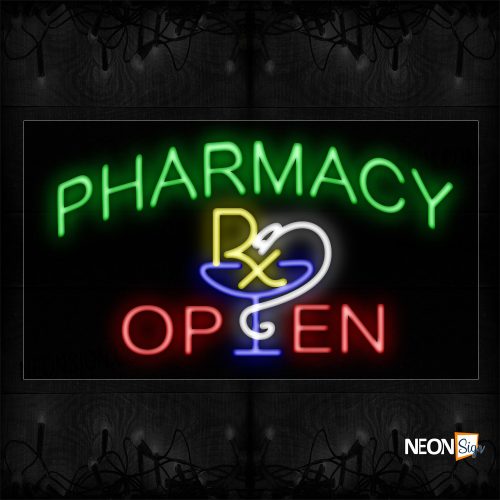 Image of 10690 Pharmacy Rx Open Neon Sign_20x37 Black Backing
