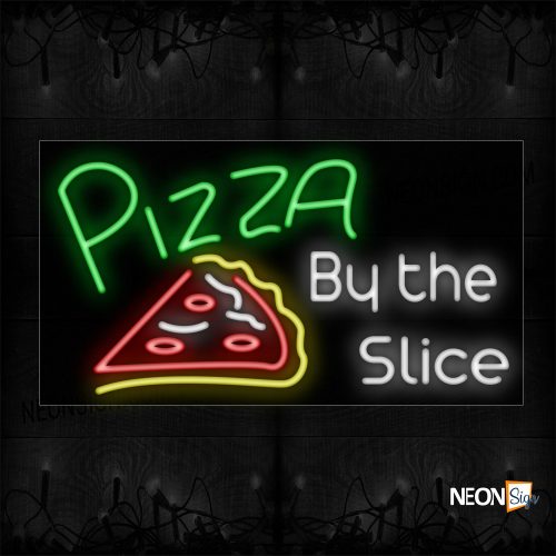 Image of 10692 Pizza By The Slice With Sliced Pizza Neon Sign_20x37 Black Backing