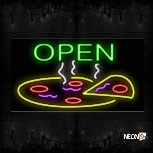 Image of 10693 Open With Pizza Logo Neon Sign_20x37 Black Backing