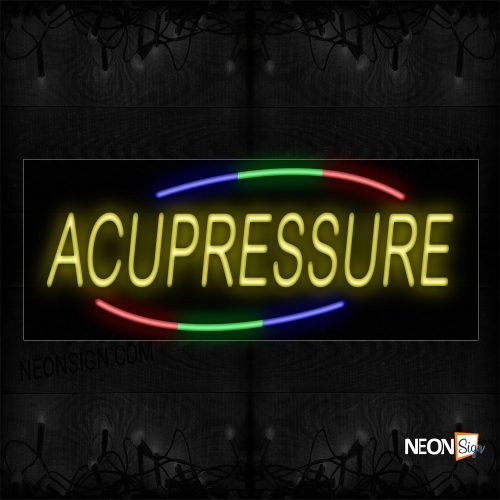 Image of 10722 Acupressure In Yellow With Colorful Arc Border Neon Sign_13x32 Black Backing