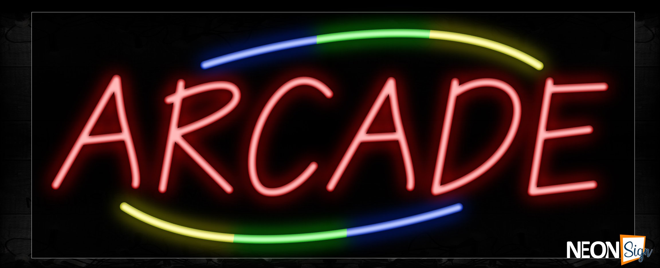 Image of 10729 Arcade with colorful arc border Neon Sign_13x32 Black Backing