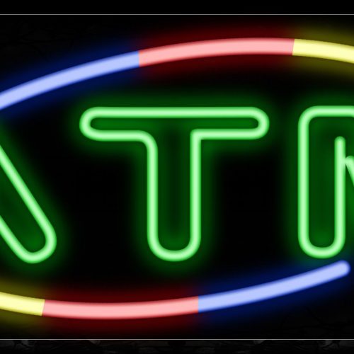 Image of 10731 Double stroke ATM with colorful arc border Neon Sign_13x32 Black Backing