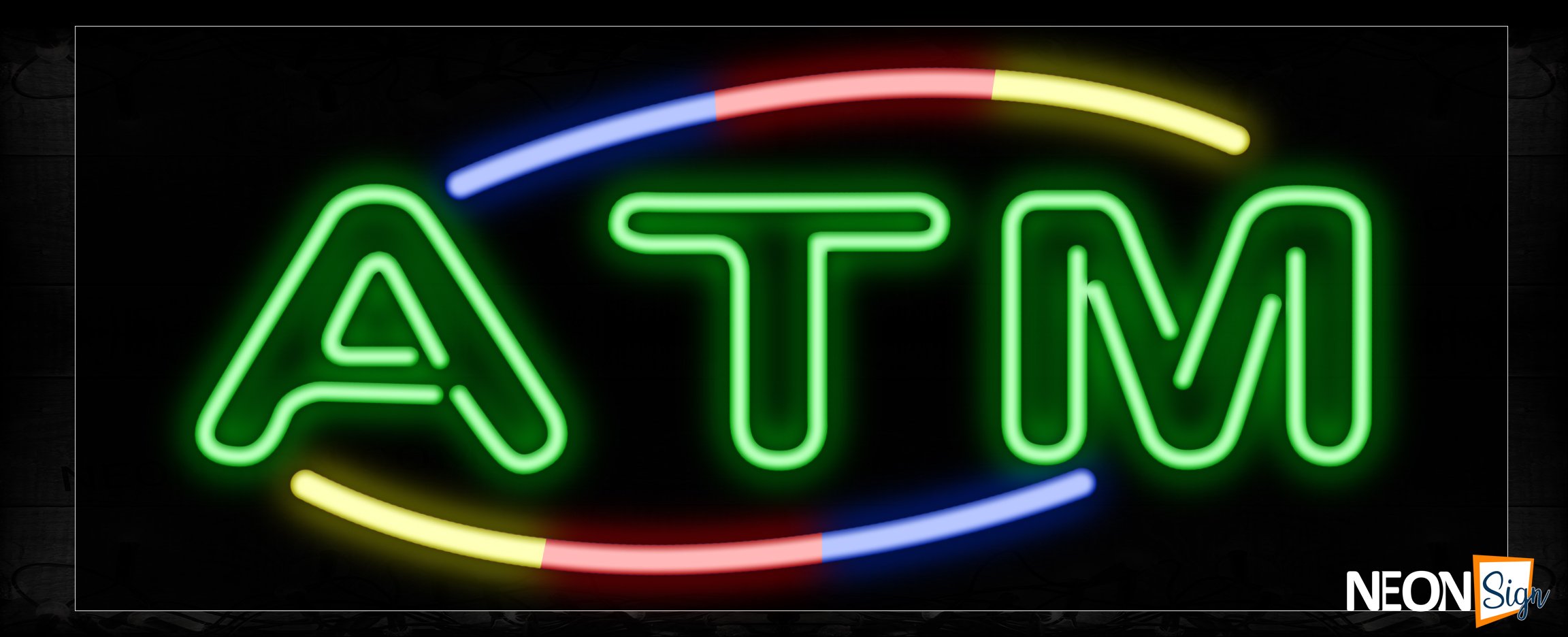 Image of 10731 Double stroke ATM with colorful arc border Neon Sign_13x32 Black Backing