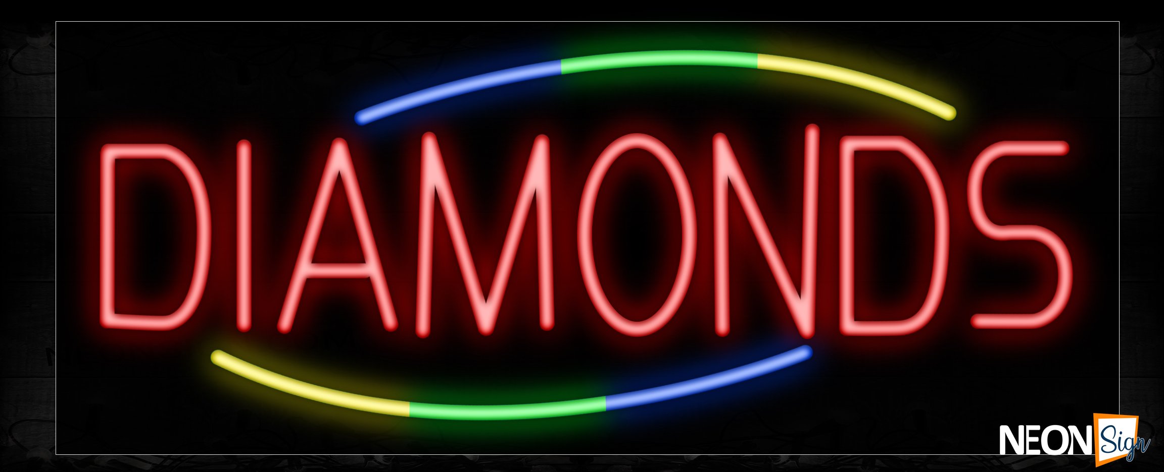 Image of 10781 Diamonds with colorful arc border Neon Sign_13x32 Black Backing