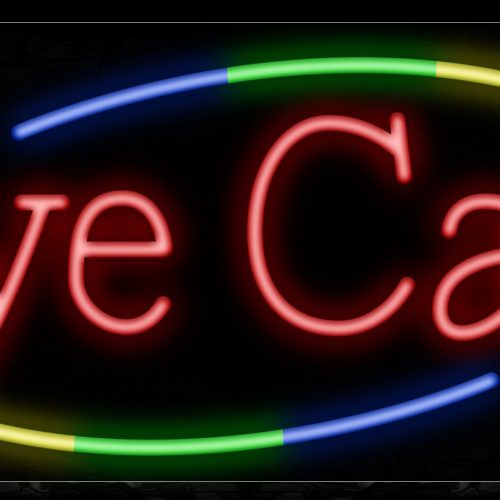 Image of 10791 Eye care in red with colorful arc border Neon Sign_13x32 Black Backing