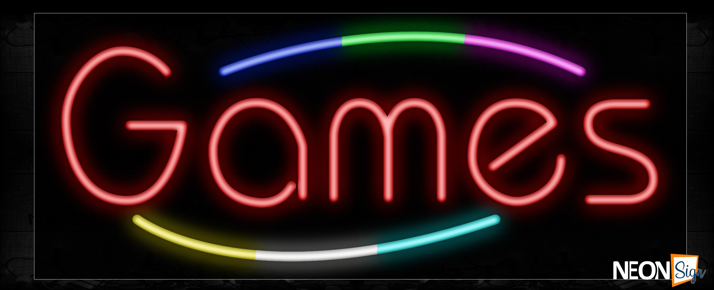 Image of 10802 Games with colorful curve line Neon Sign_13x32 Black Backing