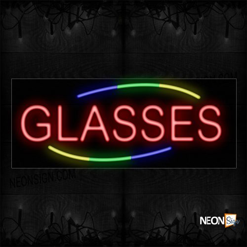 Image of 10804 Glasses In Red With Colorful Arc Border Neon Sign_13x32 Black Backing