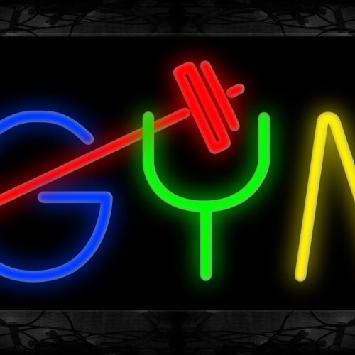 Image of 10808 GYM with barbel logo Neon Sign 13x32 Black Backing