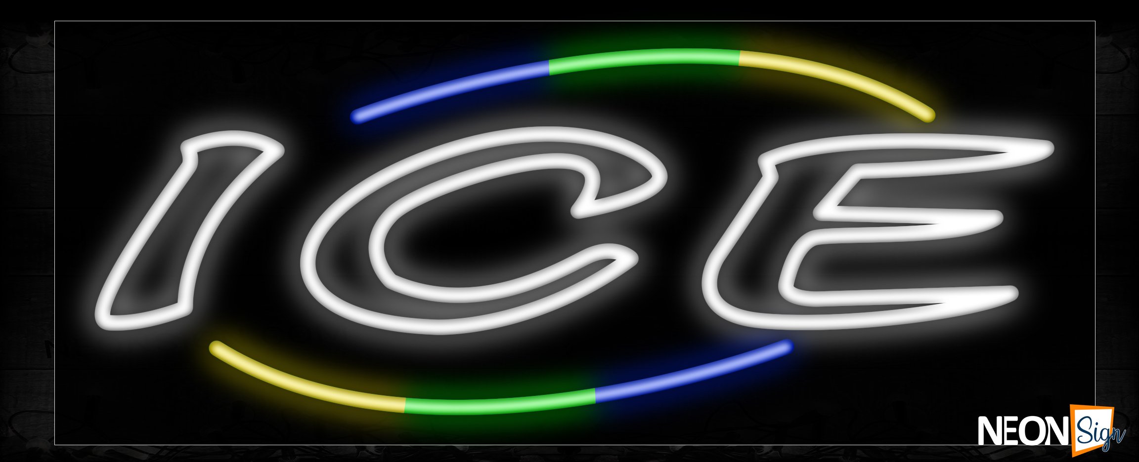 Image of 10814 Ice with arc border Neon Sign_13x32 Black Backing