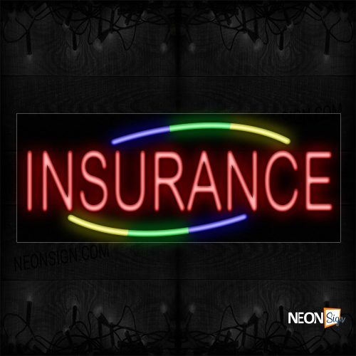 Image of 10815 Insurance In Red With Colorful Arc Border Neon Sign_13x32 Black Backing
