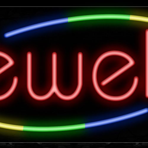 Image of 10817 Jewelry with arc sign border Neon Sign_13x32 Black Backing