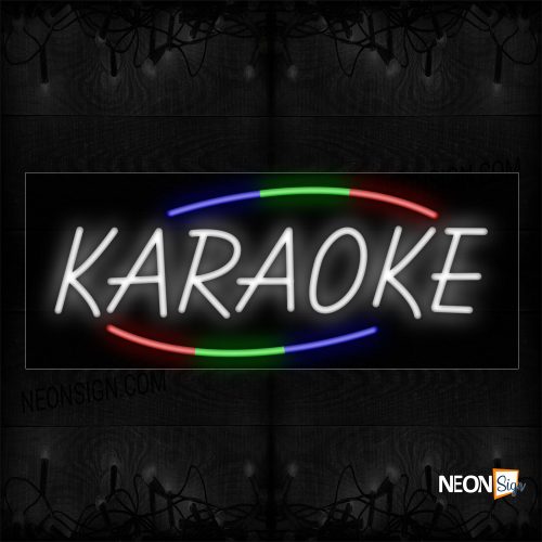 Image of 10820 Karaoke In White With Colorful Arc Border Neon Sign_13x32 Black Backing
