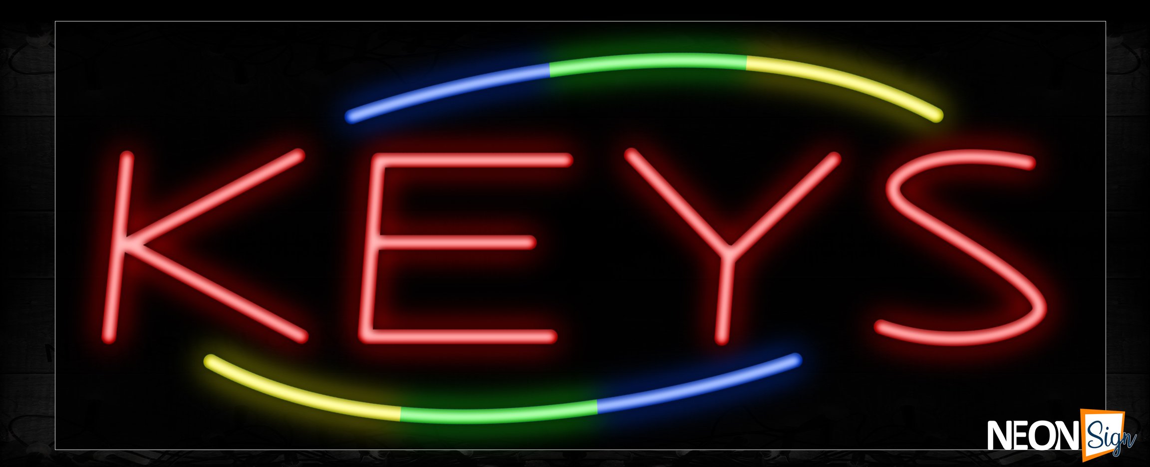 Image of 10822 Keys with colorful arc border Neon Sign_13x32 Black Backing