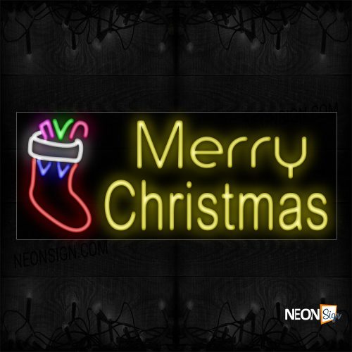 Image of 10835 Merry Christmas With Sock Logo Neon Sign_13x32 Black Backing