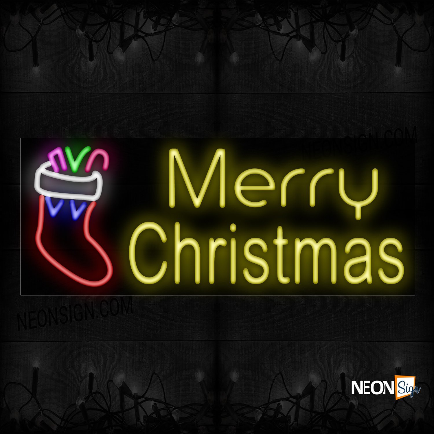 Image of 10835 Merry Christmas With Sock Logo Neon Sign_13x32 Black Backing