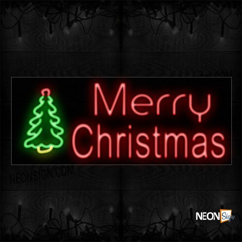 Image of 10836 Merry Christmas With Christmas Tree Logo Neon Sign_13x32 Black Backing