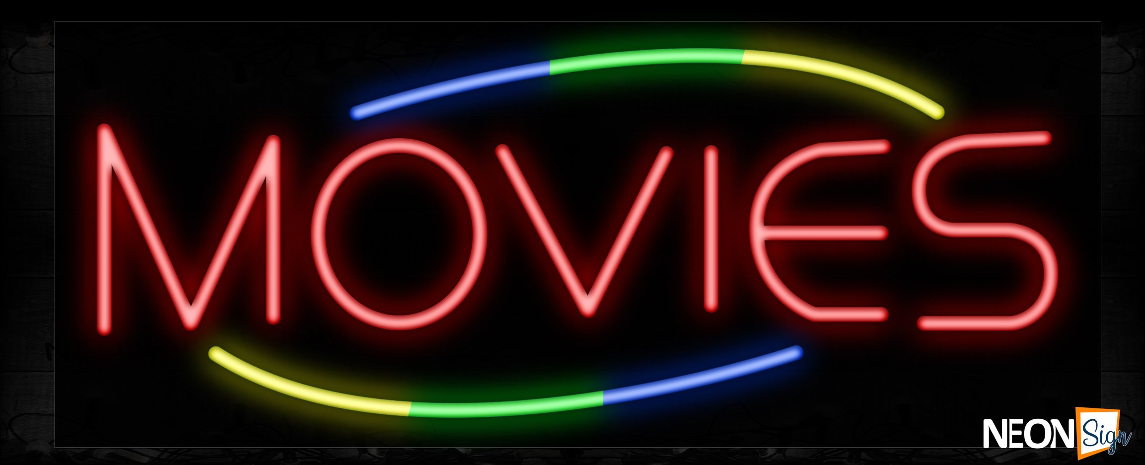 Image of 10840 Movies in red with colorful arc border Neon Sign_13x32 Black Backing
