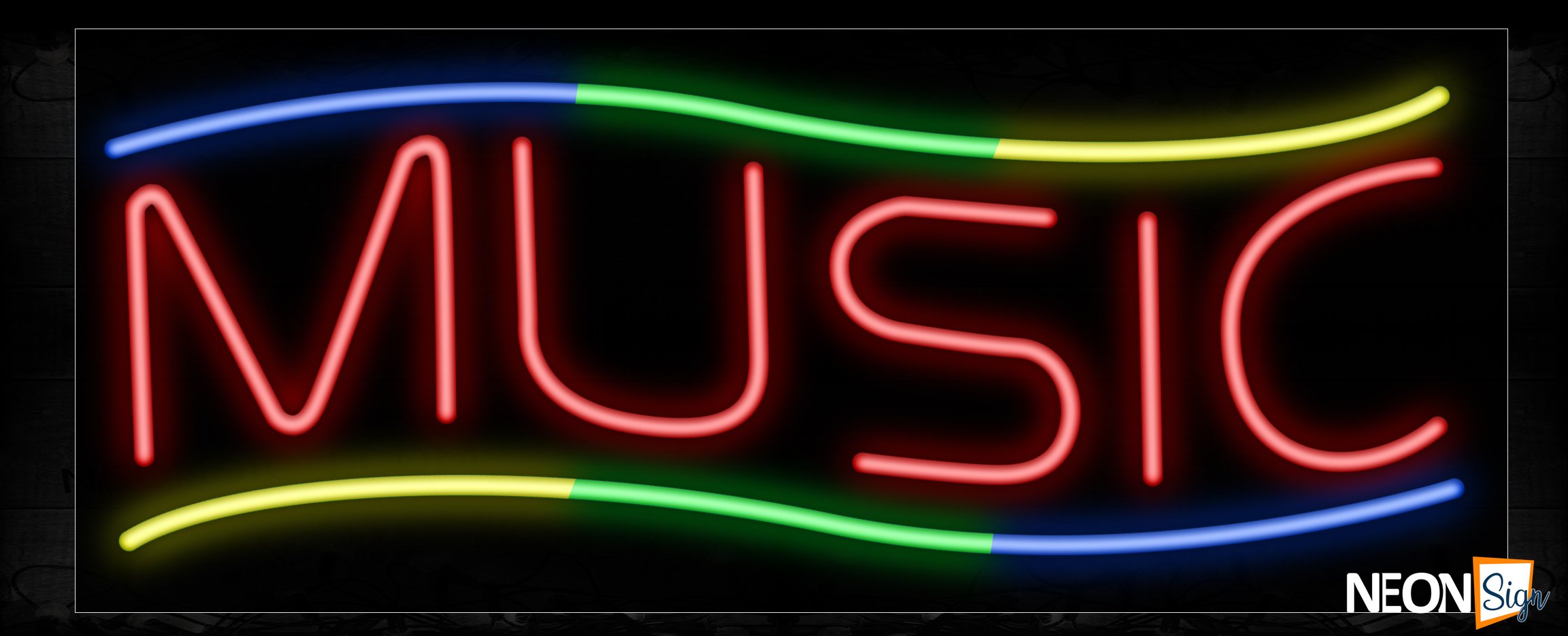 Image of 10842 Music in colorful lines Neon Sign_13x32 Black Backing (1)