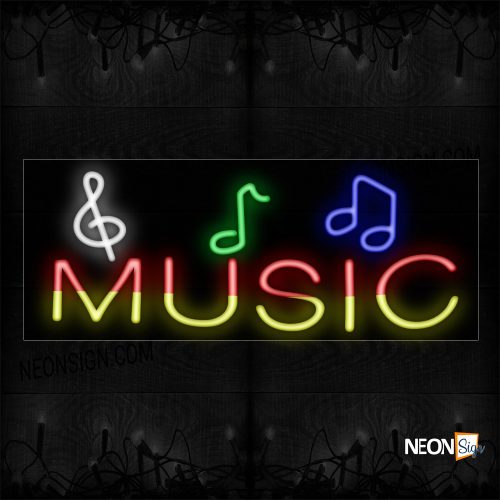 Image of 10843 Music With Music Notes Image border Neon Sign Neon Sign_13x32 Black Backing