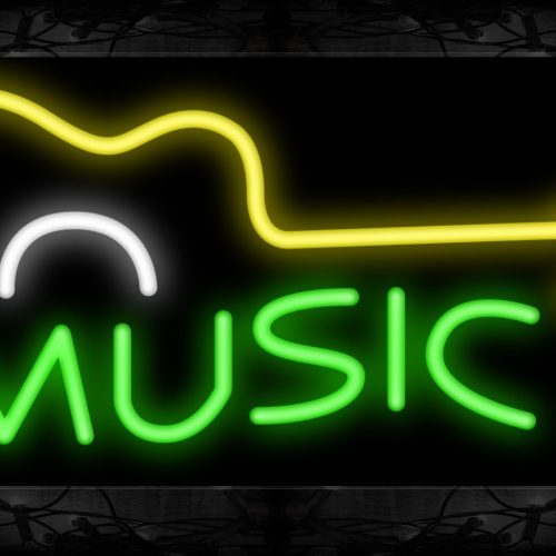 Image of 10844 Music with guitar logo Neon Sign 13x32 Black Backing