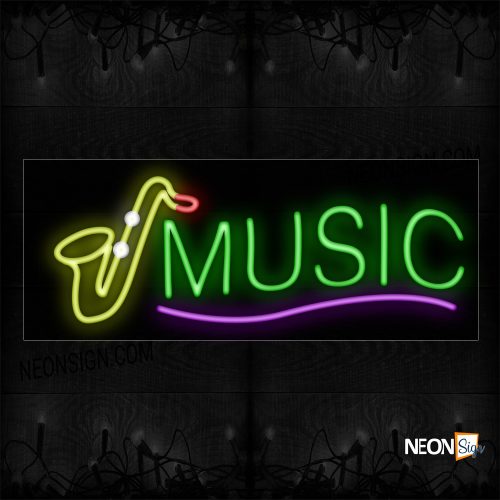 Image of 10846 Music With Trumpet Logo Neon Sign_13x32 Black Backing