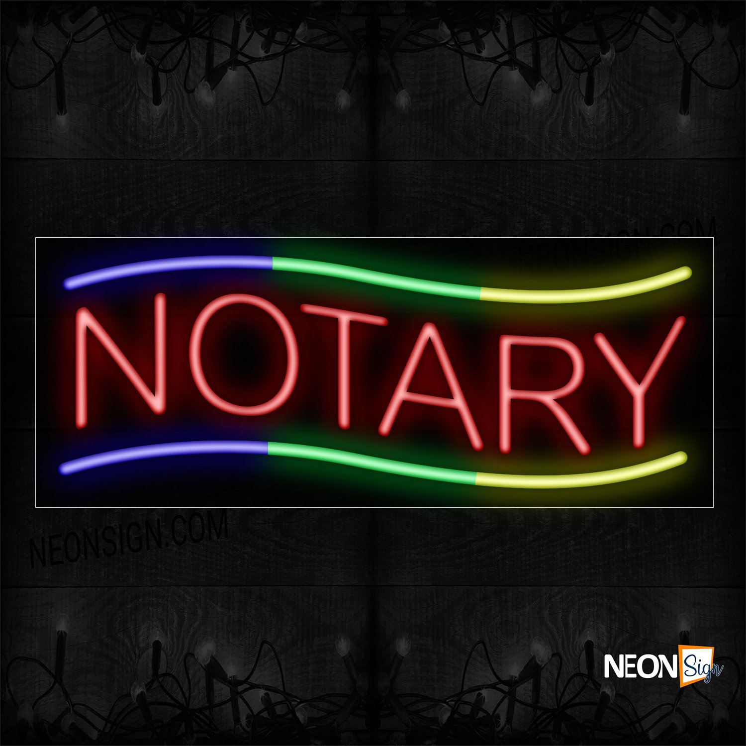 Image of 10849 Notary With Wavy Horizontal Line Neon Sign_13x32 Black Backing