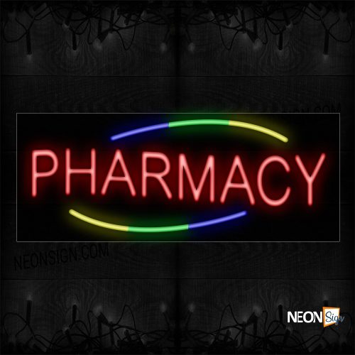 Image of 10868 Pharmacy With Colorful Arc Border Neon Sign_13x32 Black Backing
