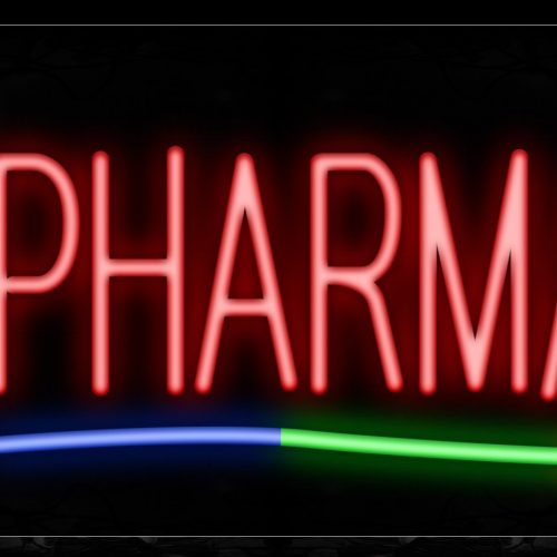 Image of 10869 Pharmacy with colorful lines and mortar Neon Sign_13x32 Black Backing