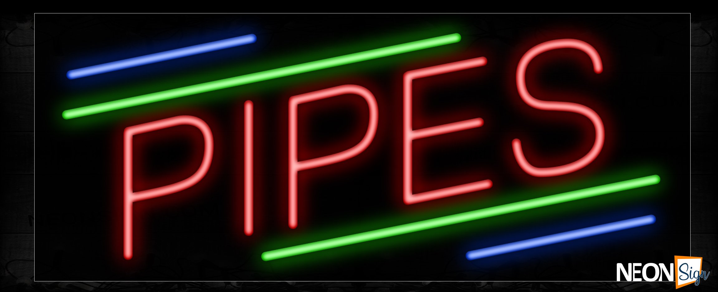 Image of 10875 Pipes in red with colorful lines Neon Sign_13x32 Black Backing