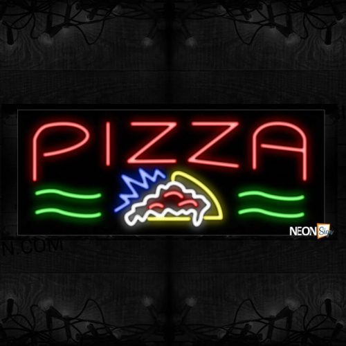 Image of 10877 Pizza with pizza logo Neon Sign_13x32 Black Backing