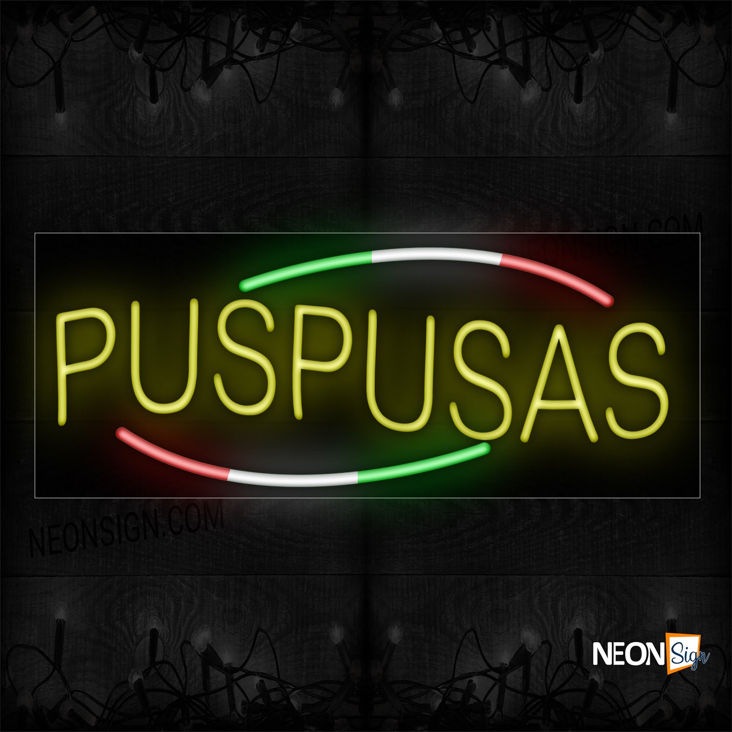 Image of 10882 Pupusas In Yellow With Colorful Arc Border_13x32 Black Backing