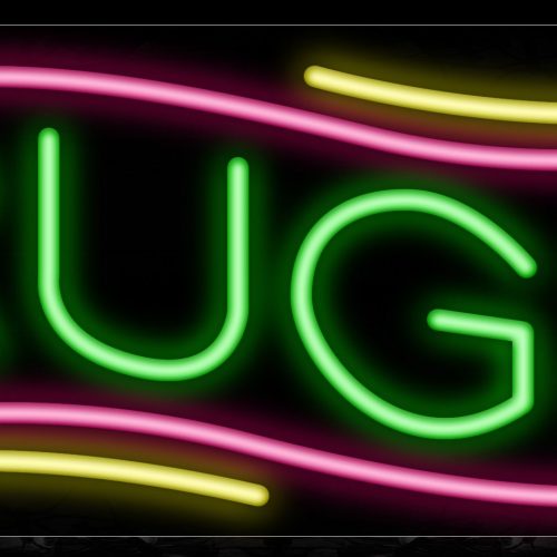 Image of 10884 RUGS in green with pink border and yellow lines Neon Sign_13x32 Black Backing