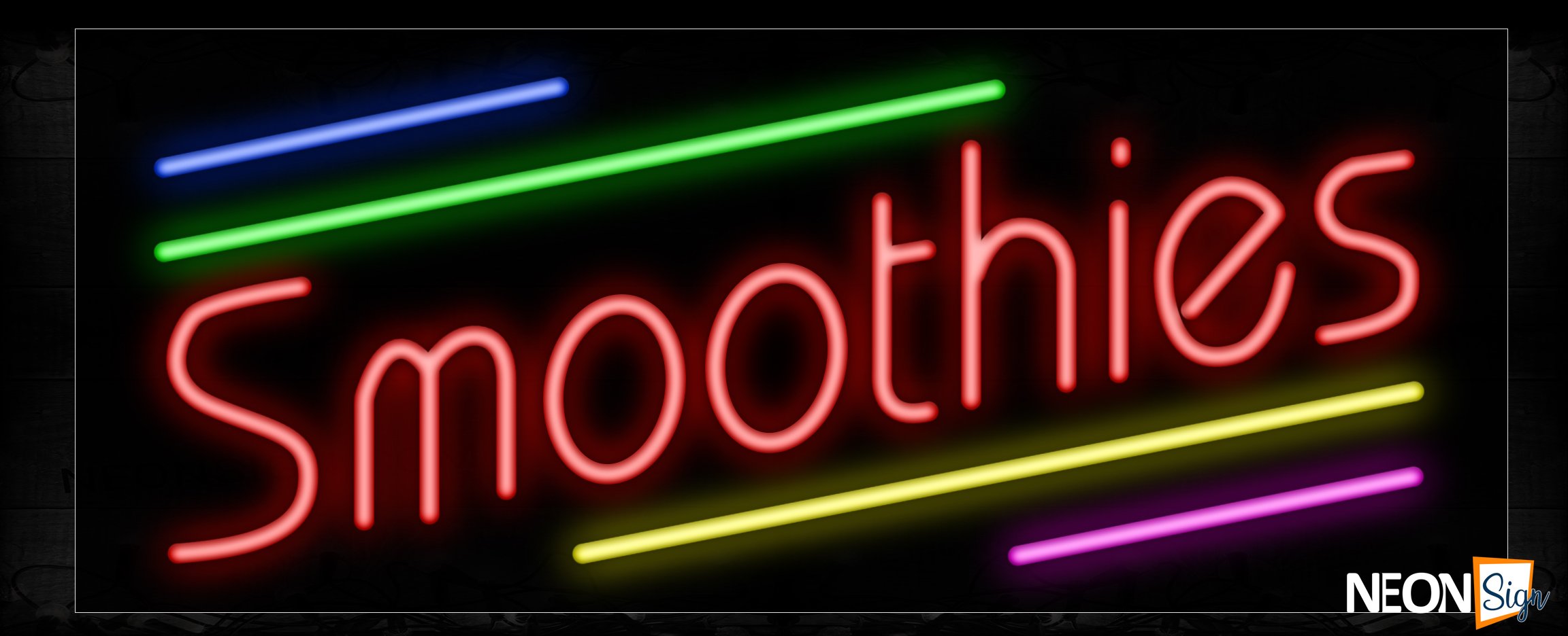 Image of 10900 Smoothies with colorful lines Neon Sign_13x32 Black Backing