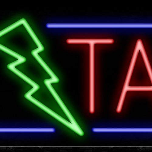 Image of 10919 E Tax with border and lightning logo Neon Sign_13x32 Black Backing