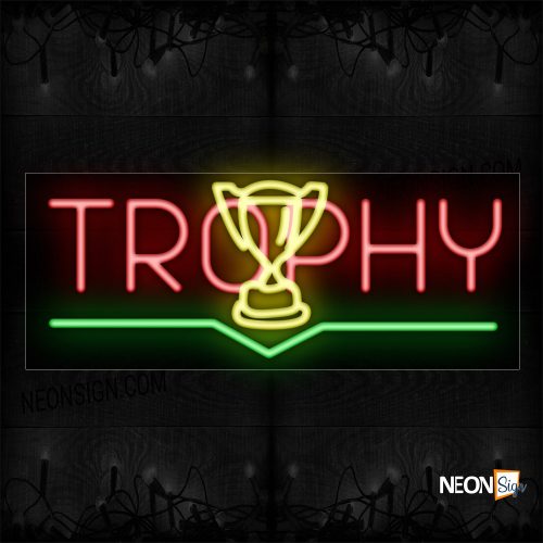 Image of 10925 Trophy In Red With Logo And Green Arrow Neon Sign_13x32 Black Backing