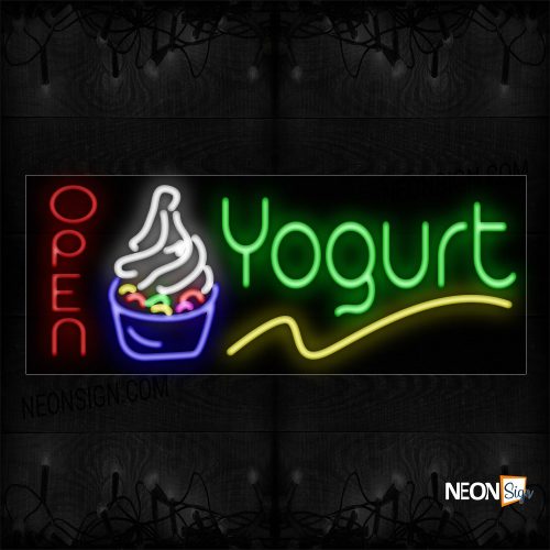 Image of 10932 Open Yogurt With Logo And Yellow Line Neon Signs_13x32 Black Backing